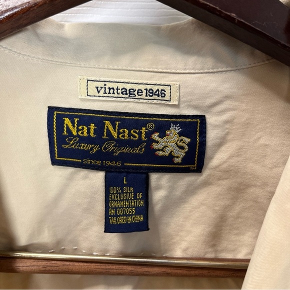 Nat Nest Men’s Tan Short Sleeve Button-Up Shirt 100% Silk size Large - Picture 4 of 8